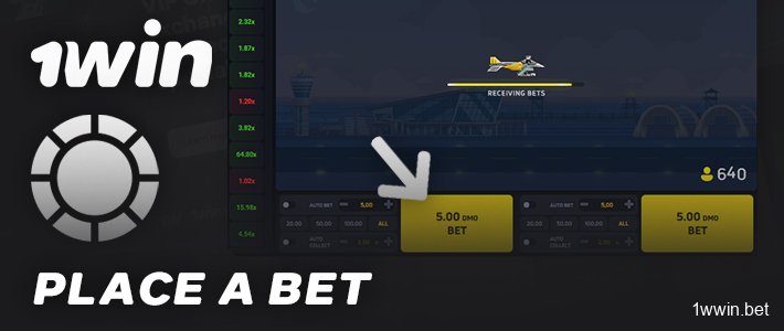 Enter your bet amount and place your bet on JetX at 1Win