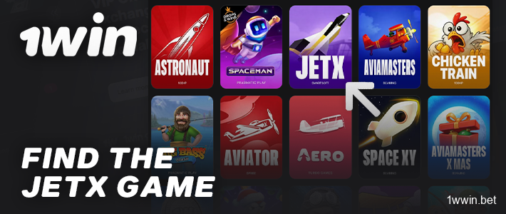 Find JetX in the 1win online casino lobby