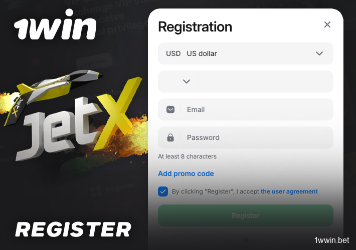 Sign up at 1win to play JetX