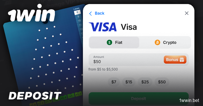 Depositing funds into your 1win account to play Plinko