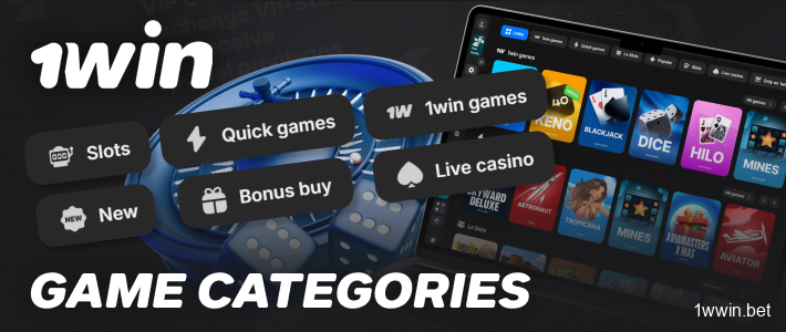 Game categories help players quickly find their way around 1win Casino