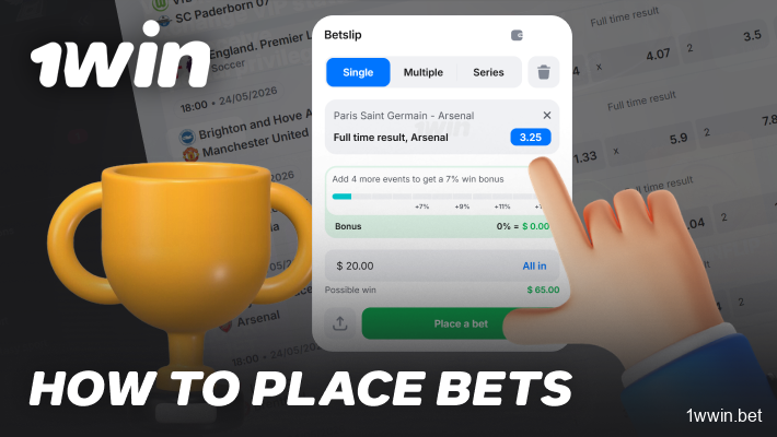 On 1win, bets are placed by selecting an event and confirming the bet slip